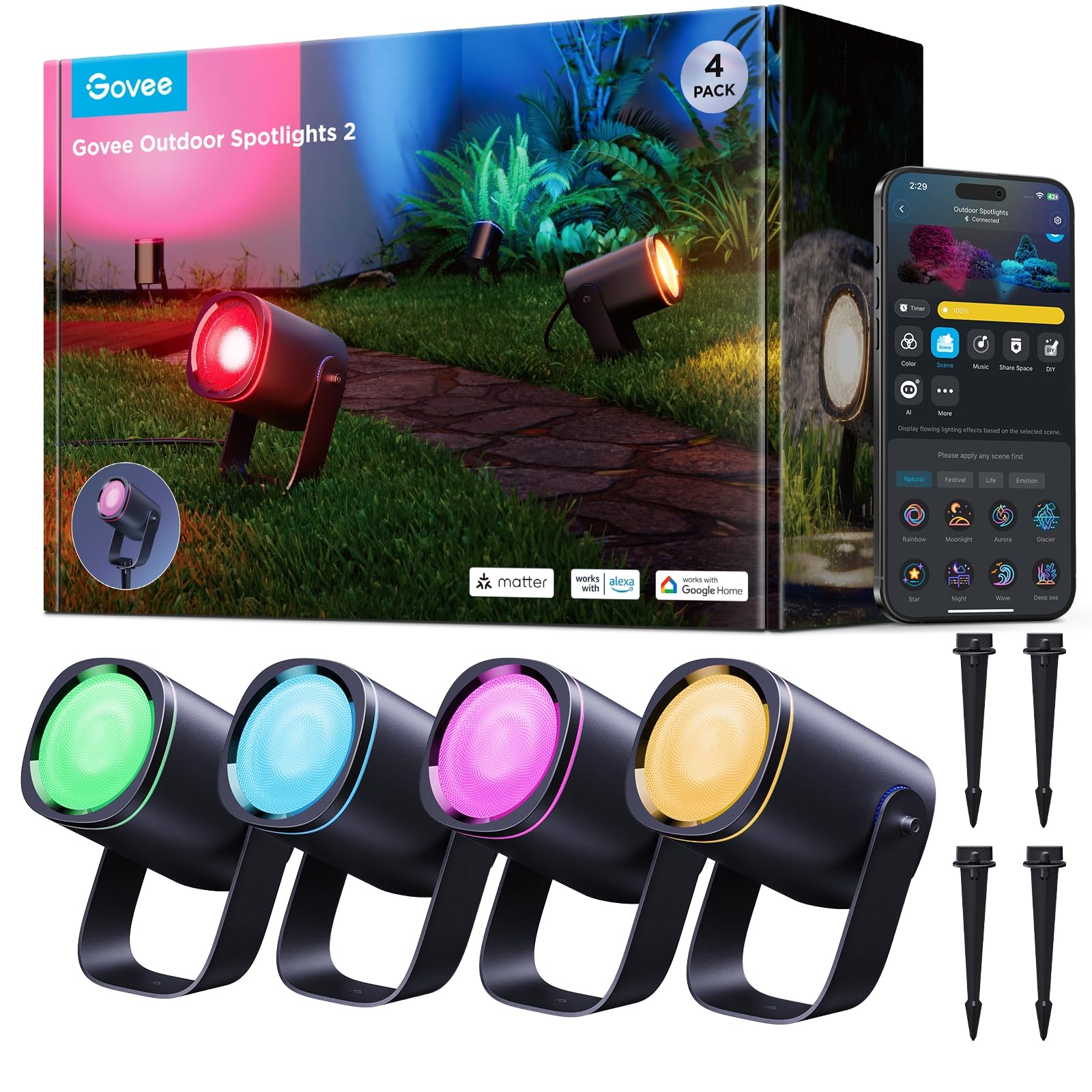 IP67 Waterproof Smart Outdoor Spot Lights RGBWIC Landscape Lighting