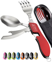 2 Pack Stainless Steel 4 in 1 Camping Utensils with Bottle Opener