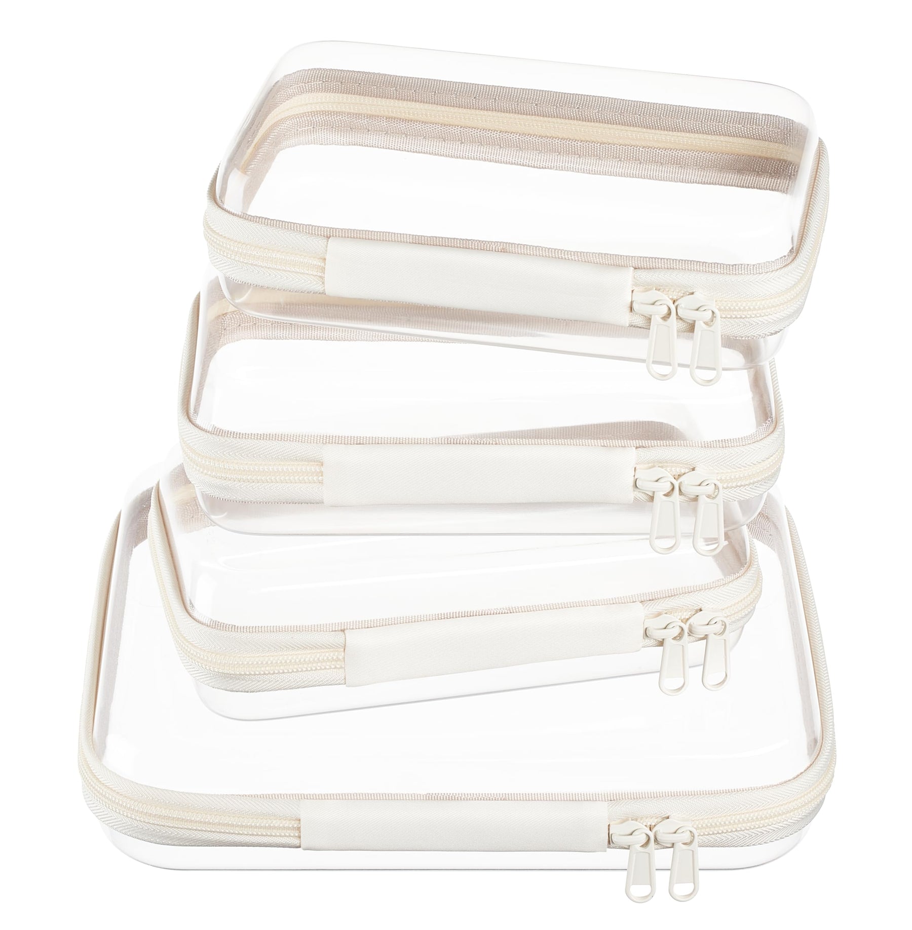 4 Piece Clear Hard Shell Zipper Pouches Travel Toiletry Organizer