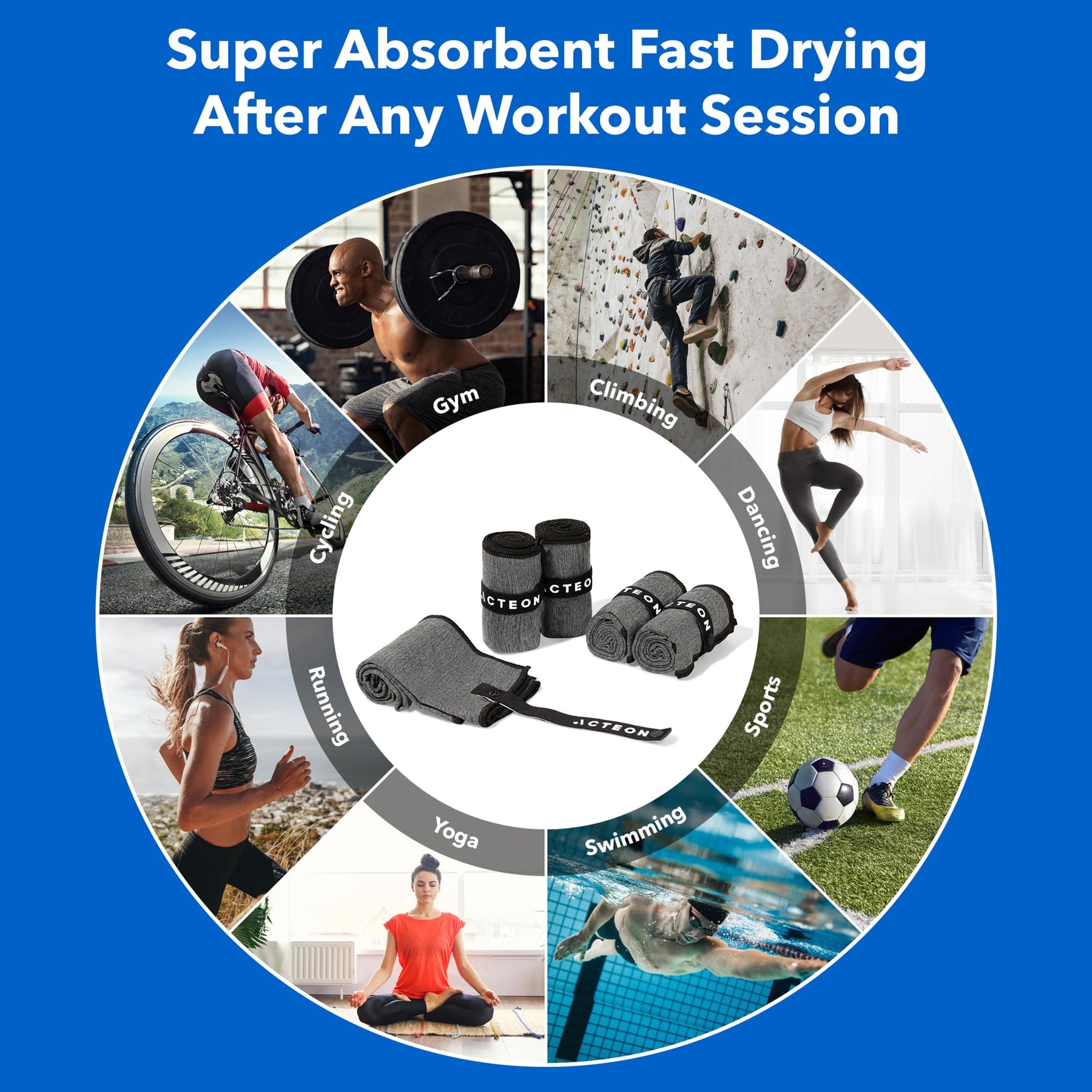 Microfiber Quick Dry Gym Towel Odor Free Absorbent Workout Travel Towel