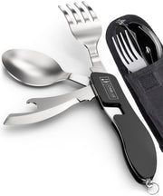 2 Pack Stainless Steel 4 in 1 Camping Utensils with Bottle Opener