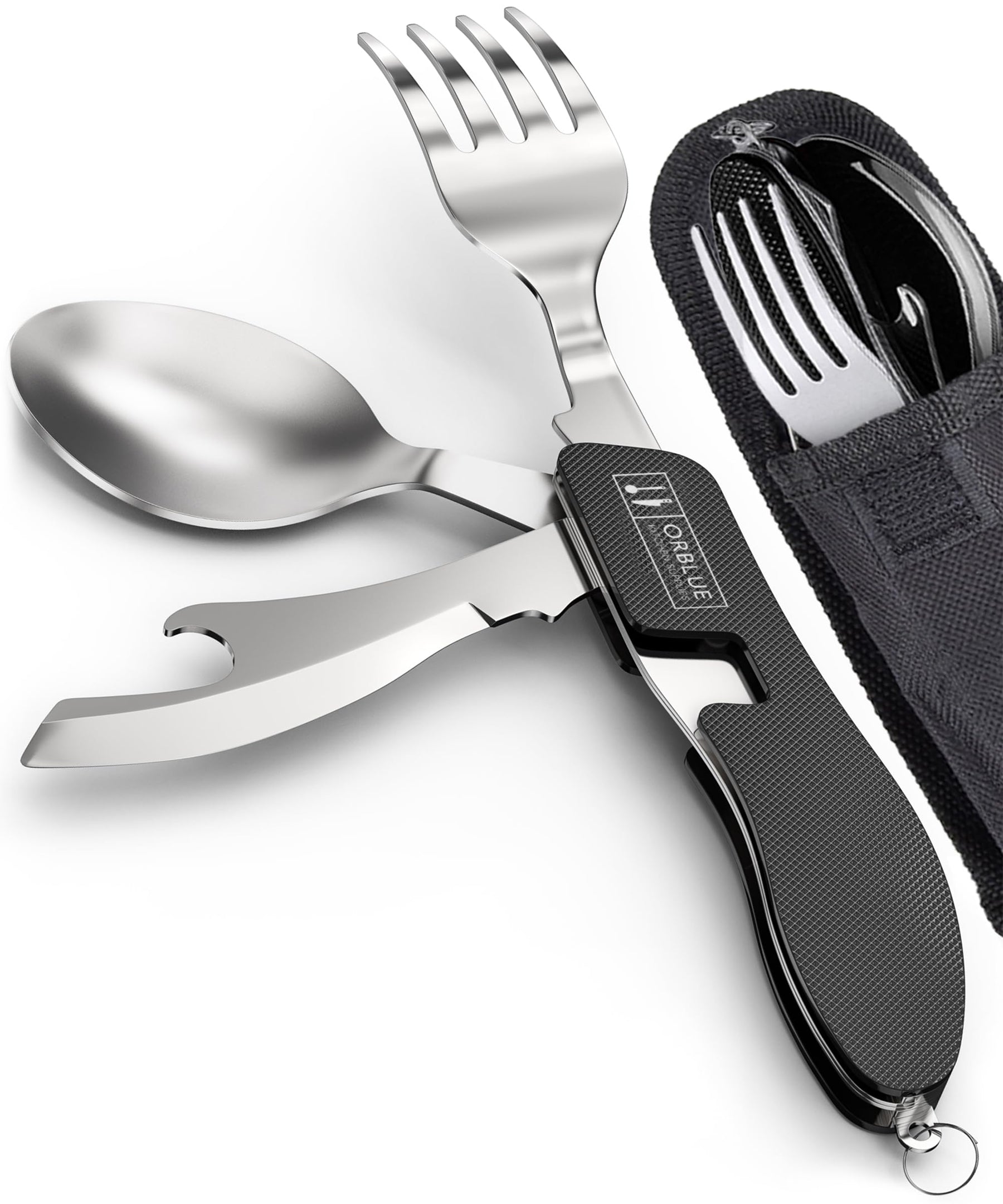 2 Pack Stainless Steel 4 in 1 Camping Utensils with Bottle Opener