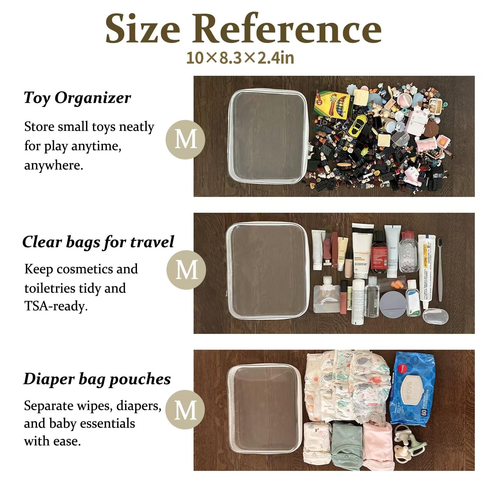 4 Piece Clear Hard Shell Zipper Pouches Travel Toiletry Organizer