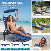 400lb Beach Lounge Chair with Face Hole Canopy and Side Table