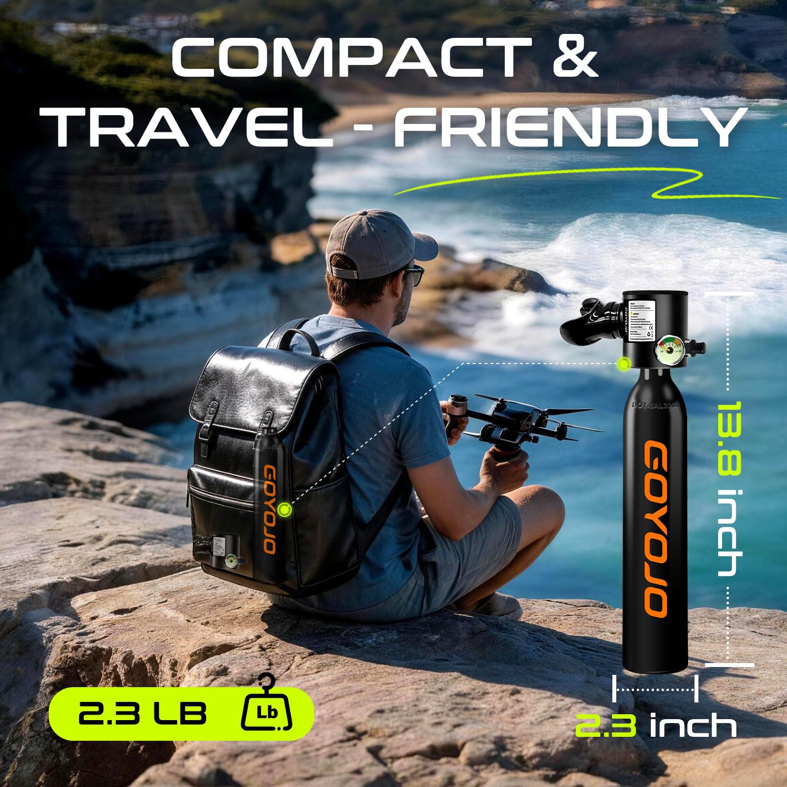 Portable Mini Scuba Tank with Refillable Backup Diving Air Bottle