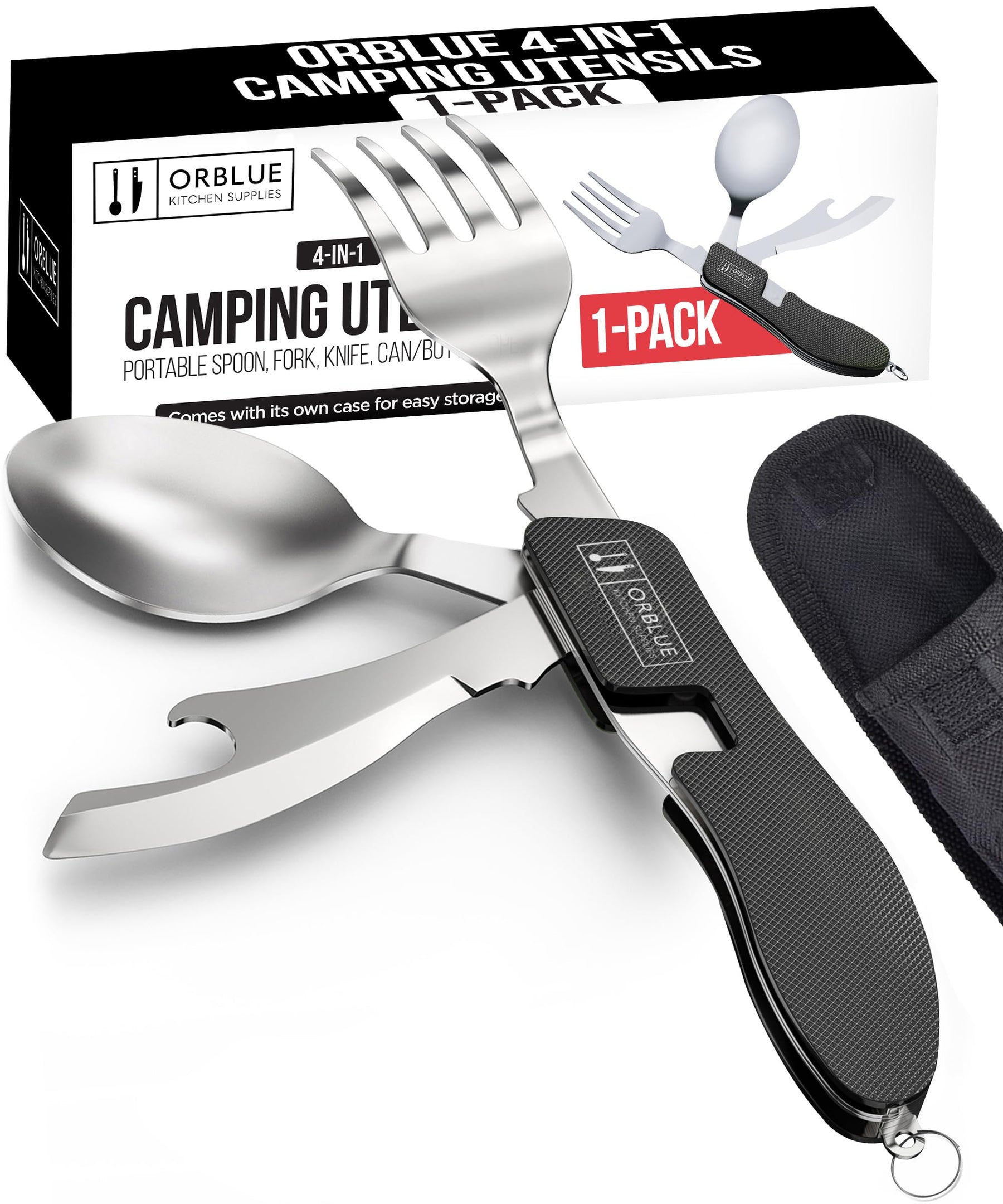 2 Pack Stainless Steel 4 in 1 Camping Utensils with Bottle Opener