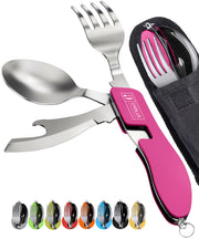 2 Pack Stainless Steel 4 in 1 Camping Utensils with Bottle Opener