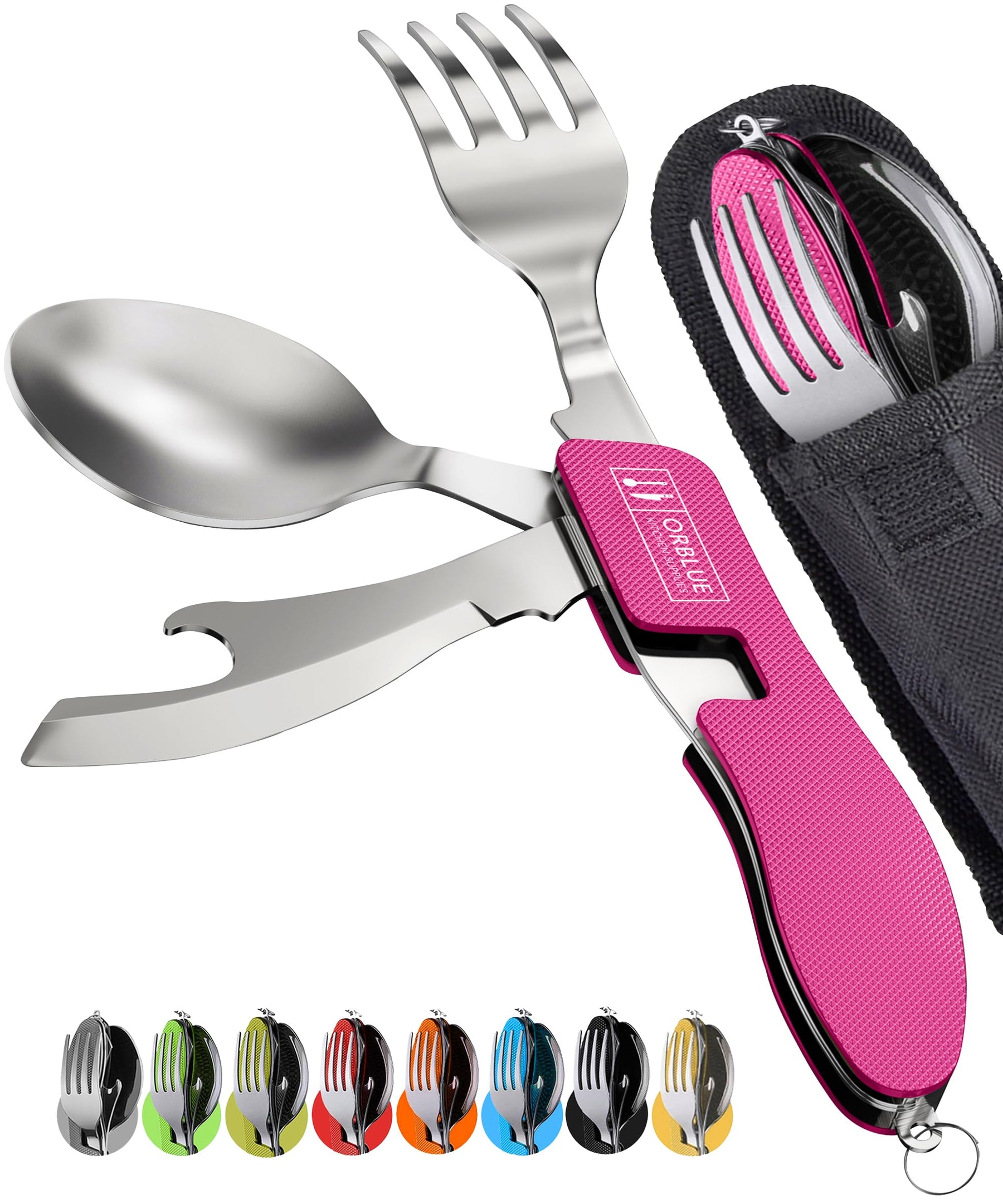 2 Pack Stainless Steel 4 in 1 Camping Utensils with Bottle Opener