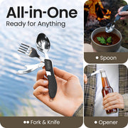 2 Pack Stainless Steel 4 in 1 Camping Utensils with Bottle Opener