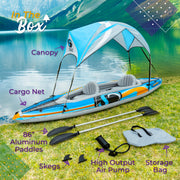 Two Person Inflatable Kayak with Canopy Oars Pump and Carry Bag