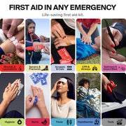 Large Waterproof First Aid Kit with Wound Closure Strips for Travel Camping