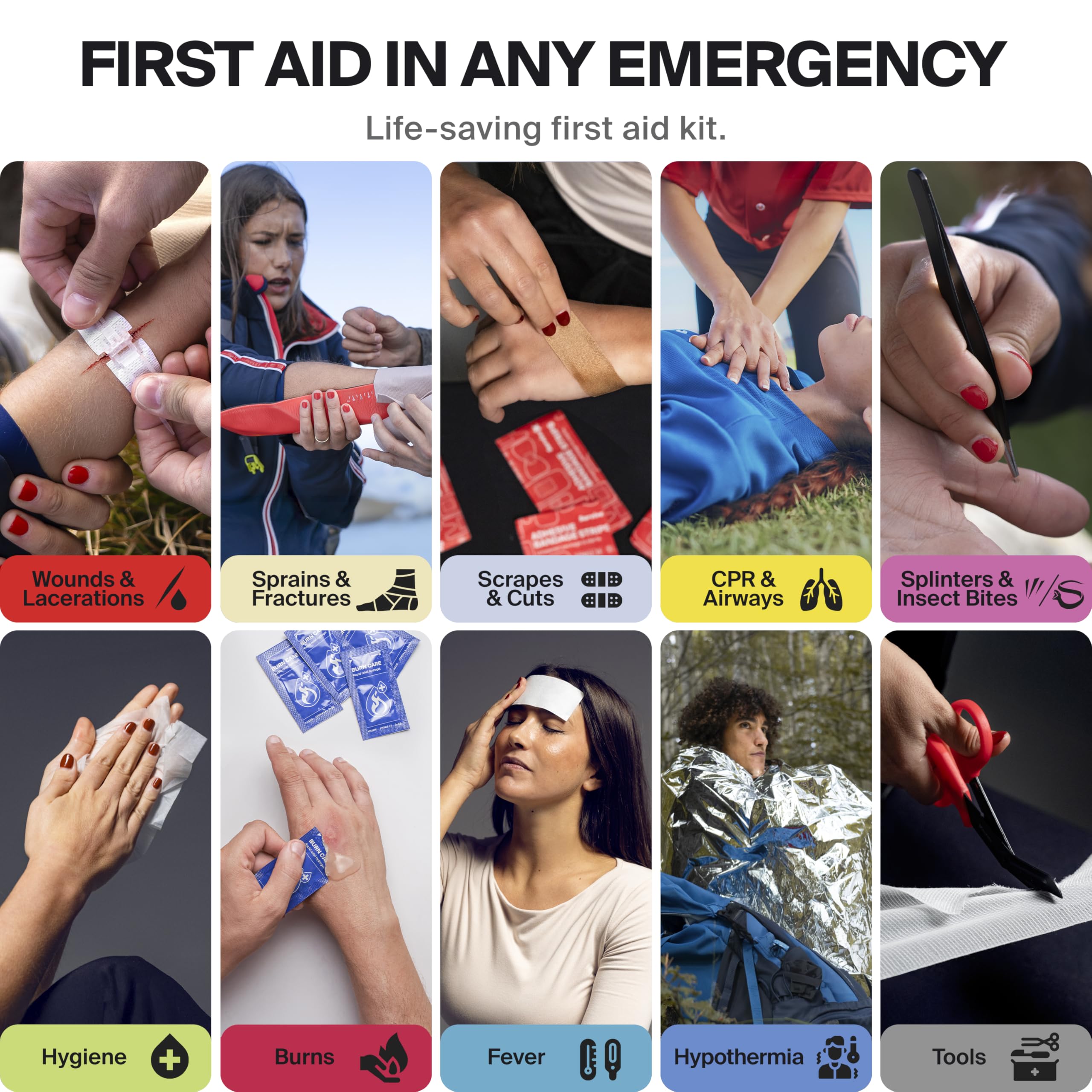 Large Waterproof First Aid Kit with Wound Closure Strips for Travel Camping