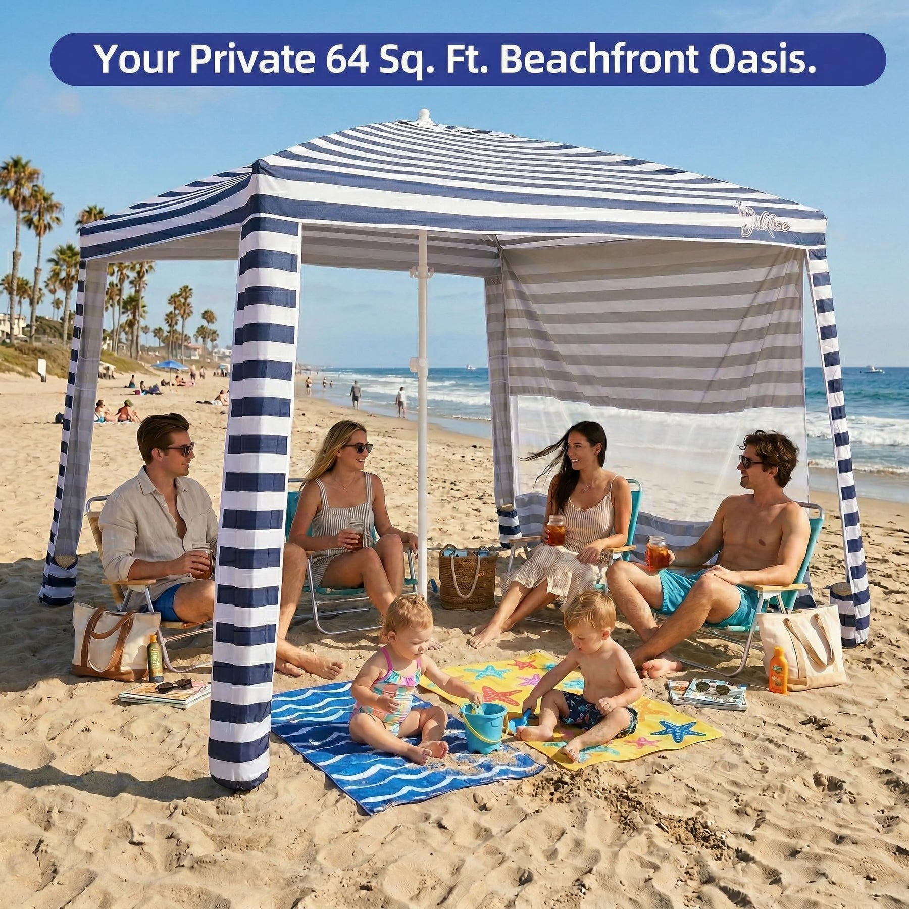 Large Beach Cabana Tent UPF 50 Windproof Easy Setup Sun Shelter
