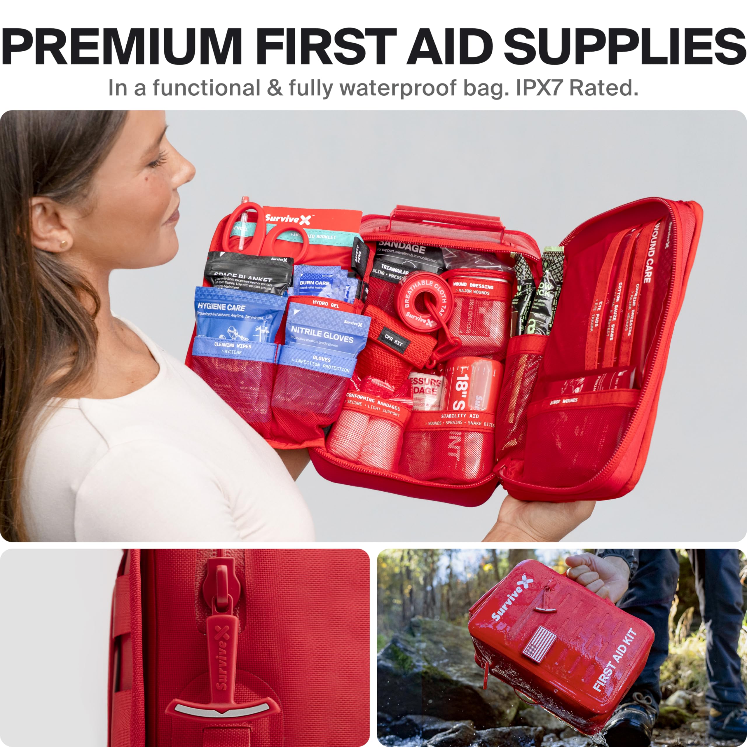 Large Waterproof First Aid Kit with Wound Closure Strips for Travel Camping