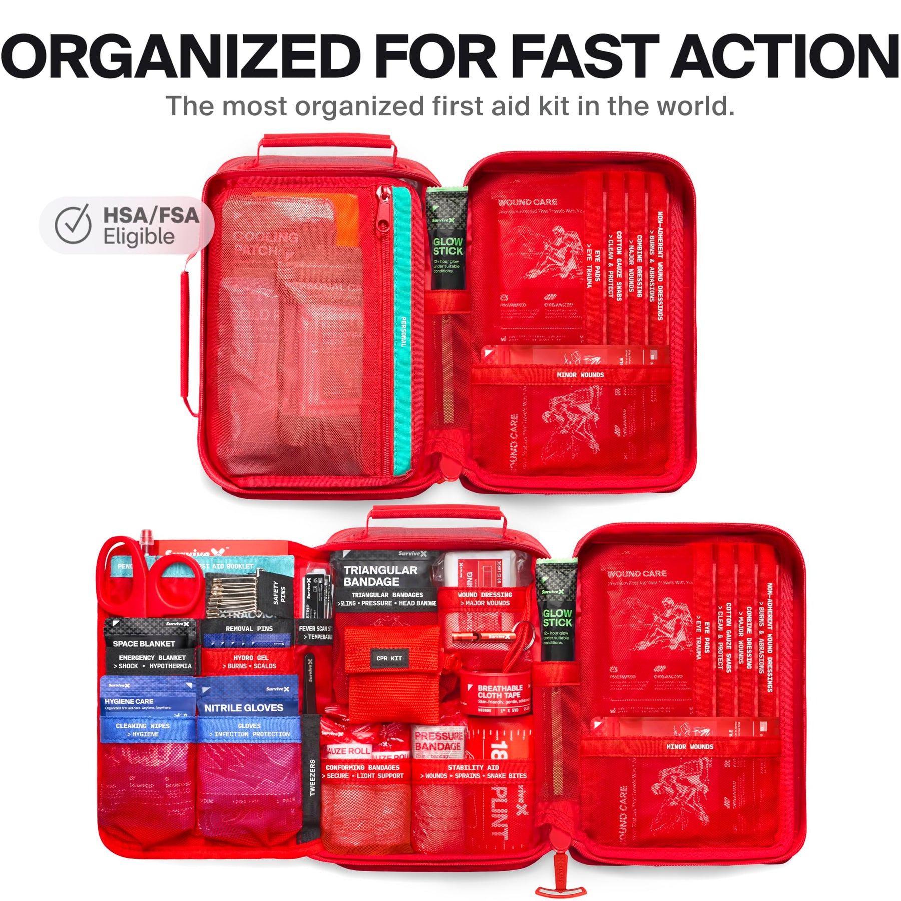 Large Waterproof First Aid Kit with Wound Closure Strips for Travel Camping