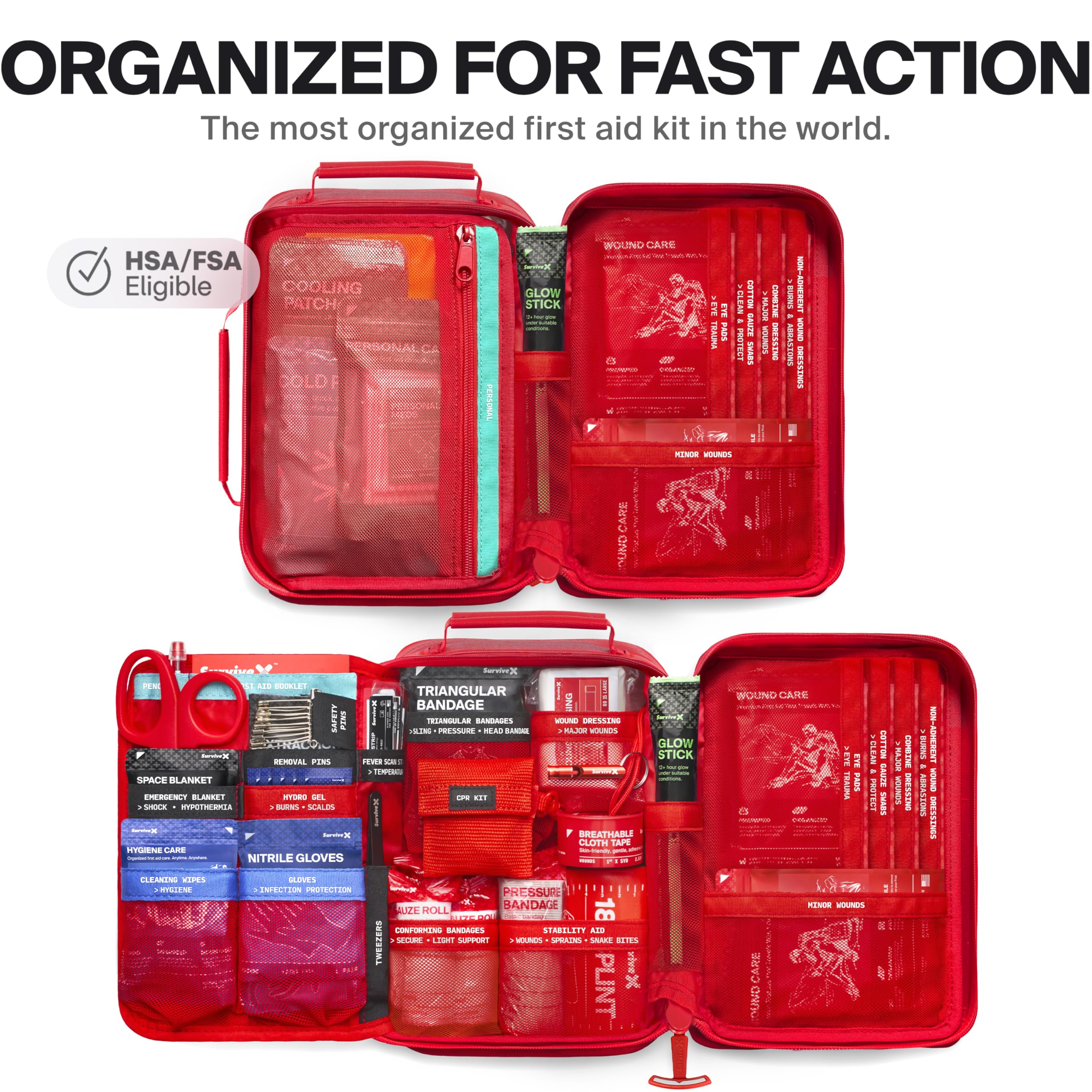 Large Waterproof First Aid Kit with Wound Closure Strips for Travel Camping