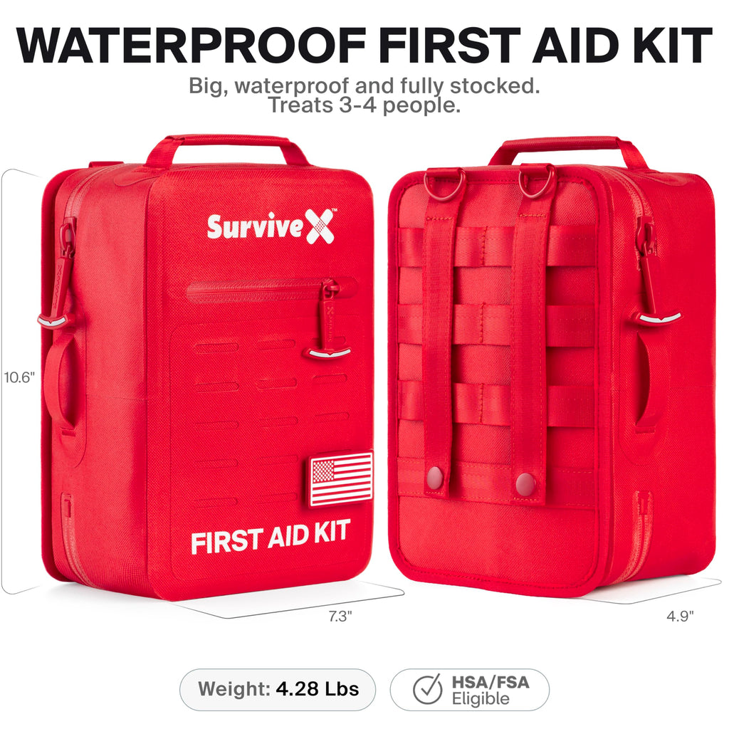 Large Waterproof First Aid Kit with Wound Closure Strips for Travel Camping