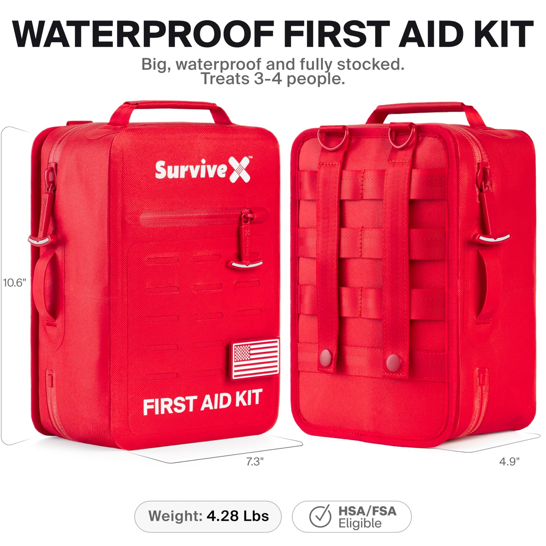 Large Waterproof First Aid Kit with Wound Closure Strips for Travel Camping