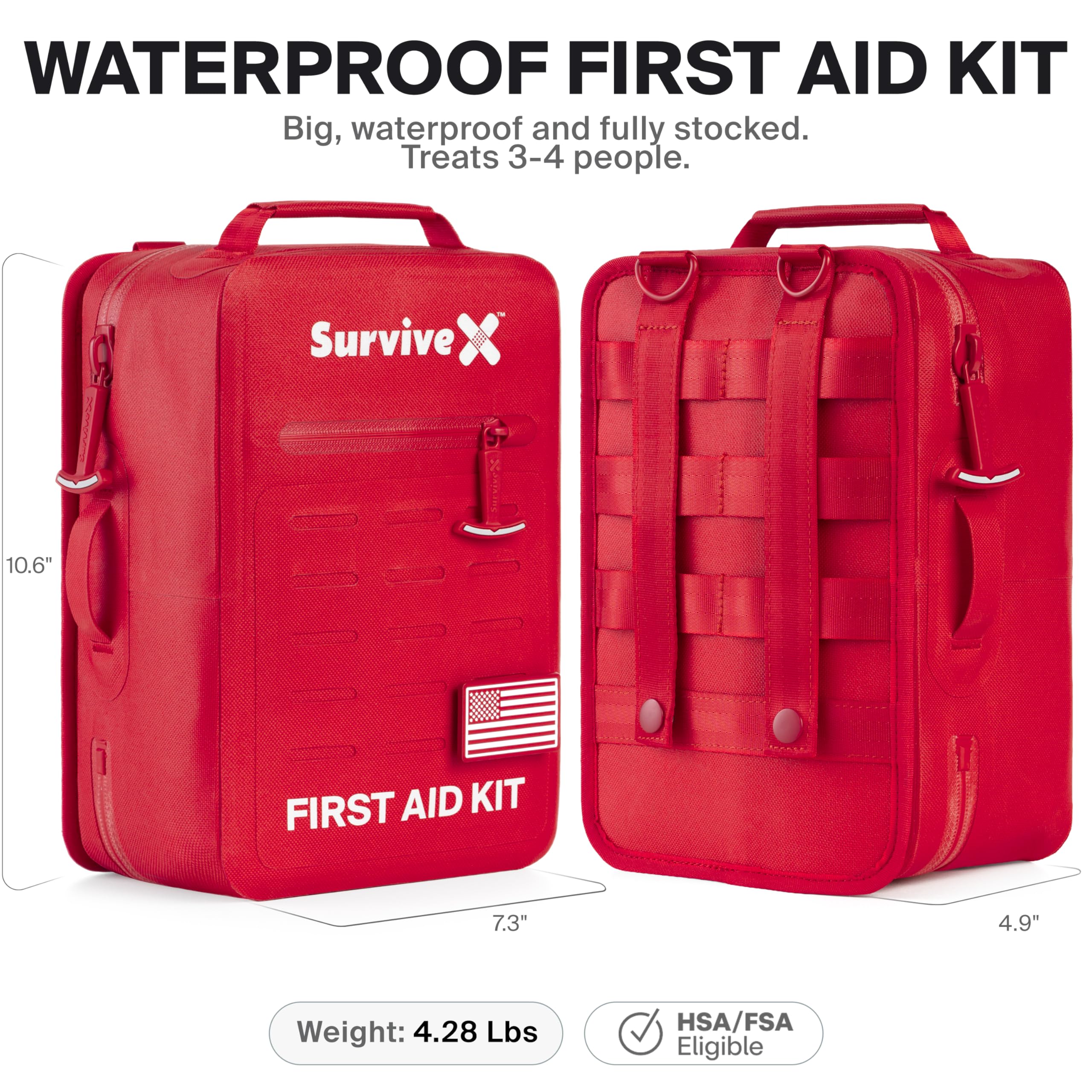 Large Waterproof First Aid Kit with Wound Closure Strips for Travel Camping