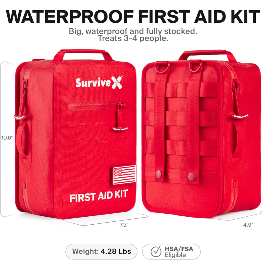 Large Waterproof First Aid Kit with Wound Closure Strips for Travel Camping
